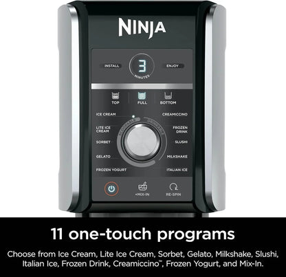 Ninja NC301 CREAMi Ice Cream Maker, for Gelato, Mix-ins, Milkshakes, Sorbet, Smoothie Bowls & More, 7 One-Touch Programs, with (2) Pint Containers & Lids, Compact Size, Perfect for Kids, Silver