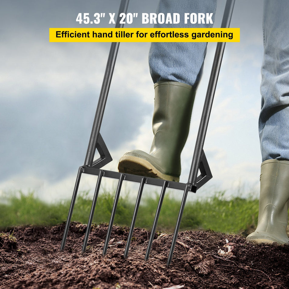 Premium 46-Inch Hand Tiller Broad Fork Tool For Gardening Cultivating