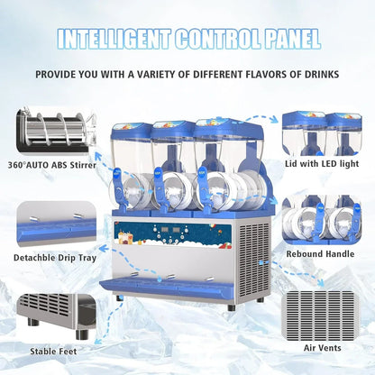Commercial Slushy Machine - 1000W 30L Tanks Slush Maker Machine 304 Stainless Steel Commercial Margarita Machines Efficient Cooling the Ideal Slushie Maker for Bars Cafes Restaurants