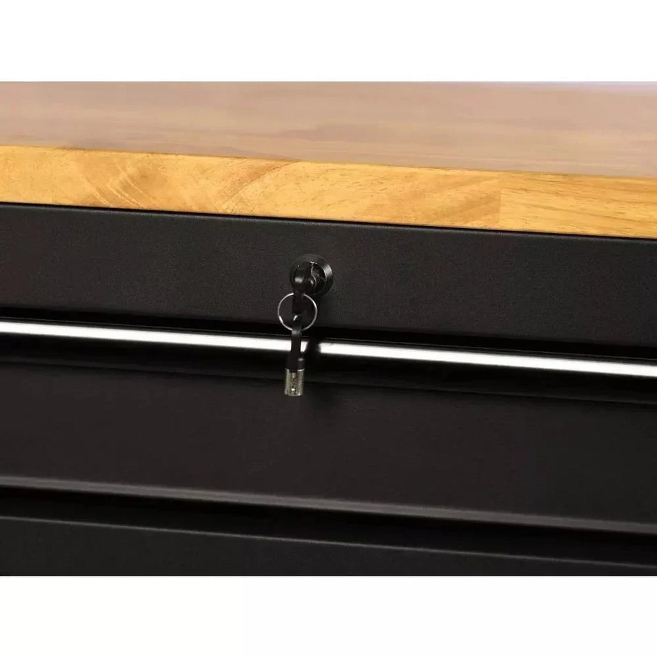 Heavy Duty 61 in. W x 23 in. D 15-Drawer Mobile Workbench with Solid Wood Top