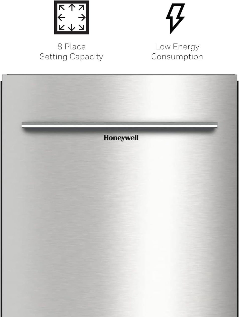 Honeywell 18 Inch Dishwasher with 8 Place settings, 6 Washing Programs, Stainless Steel Tub, UL/Energy Star- Stainless Steel