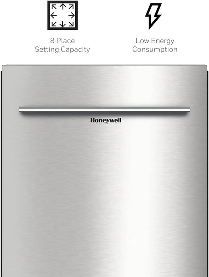 Honeywell 18 Inch Dishwasher with 8 Place settings, 6 Washing Programs, Stainless Steel Tub, UL/Energy Star- Stainless Steel