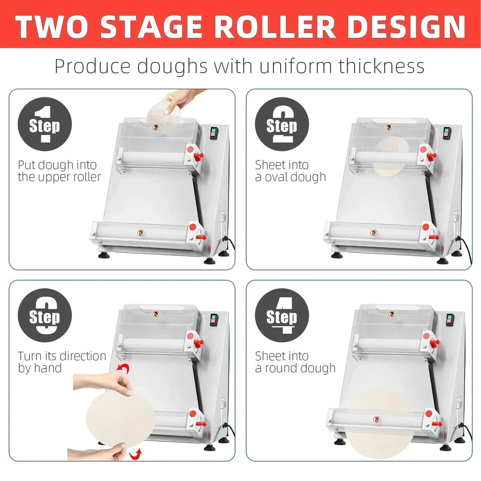 Garvee Commercial Pizza Dough Roller Sheeter, Max 16", Automatic 370W Electric Pizza Dough Roller, Stainless Steel, Suitable for Noodle, Pizza Bread and Pasta Maker Equipment