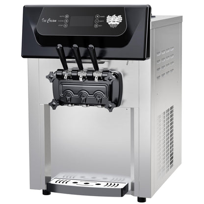 2200W Commercial Ice Cream Machine, 3 Flavor Soft Serve Ice Cream Machine, 5.3-7.4 Gal/Hr, with LCD Touch Screen, Automatic Cleaning, High Productivity for Home Snack Bar & Restaurants