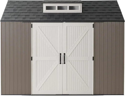 Rubbermaid Resin Outdoor Storage Shed With Floor (7 x 7 Ft) Weather Resistant Gray Organization for Home/Backyard/Garden Tools/Lawn Mower/Bike Storage/Pool Supplies