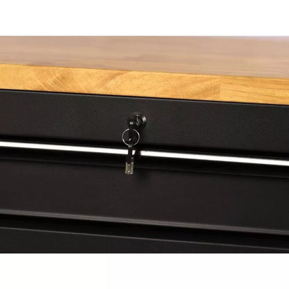 Heavy Duty 61 in. W x 23 in. D 15-Drawer Mobile Workbench with Solid Wood Top