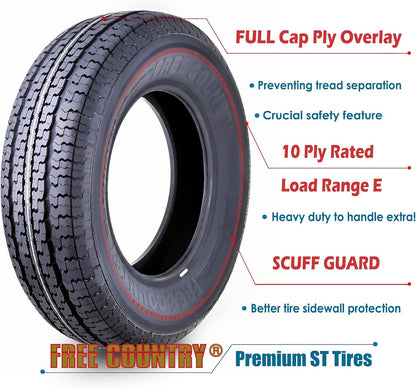 set of 4 Heavy Duty Trailer Tires ST205/75R15 205 75 15 10-Ply Load Range E Steel Belted Radial w/Scuff Guard