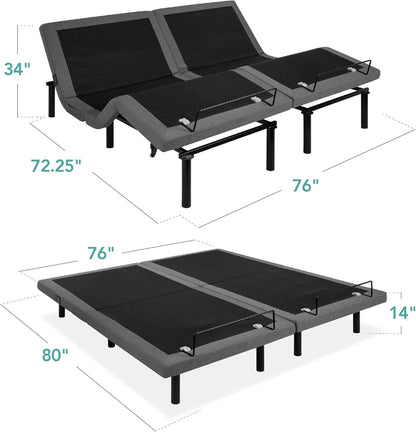 Best Choice Products Ergonomic Twin XL Size Adjustable Bed Frame, Electric Base w/Wireless Remote Control, Nightlight, Massager, 2 USB Ports